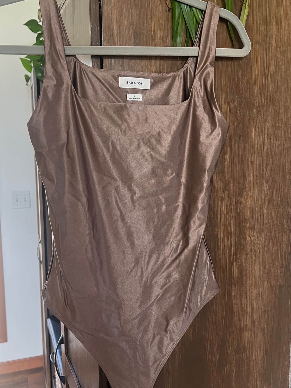 Babaton Brown Satin-Look Sleeveless Bodycon Bodysuit Sm